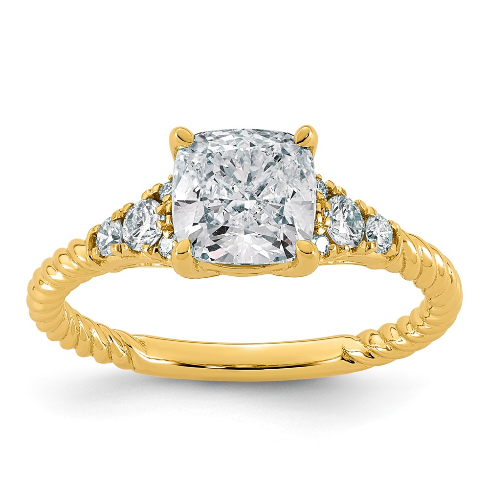 14K Yellow Gold 1.75 Carat Certified Lab Grown Diamond VS+ F+ Cushion Center Complete Fancy Twisted Engagement Ring