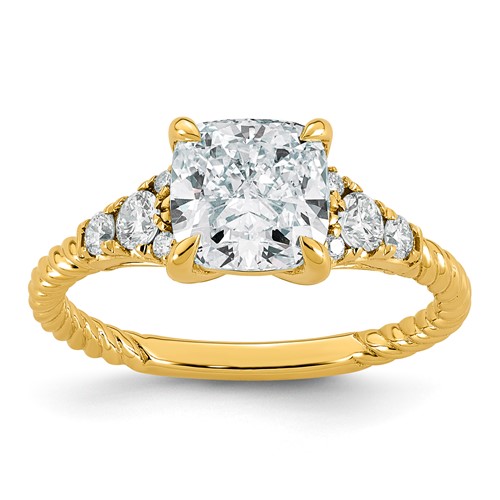 14K Yellow Gold 2.25 Carat Certified Lab Grown Diamond VS+ F+ Cushion Center Complete Fancy Twisted Engagement Ring