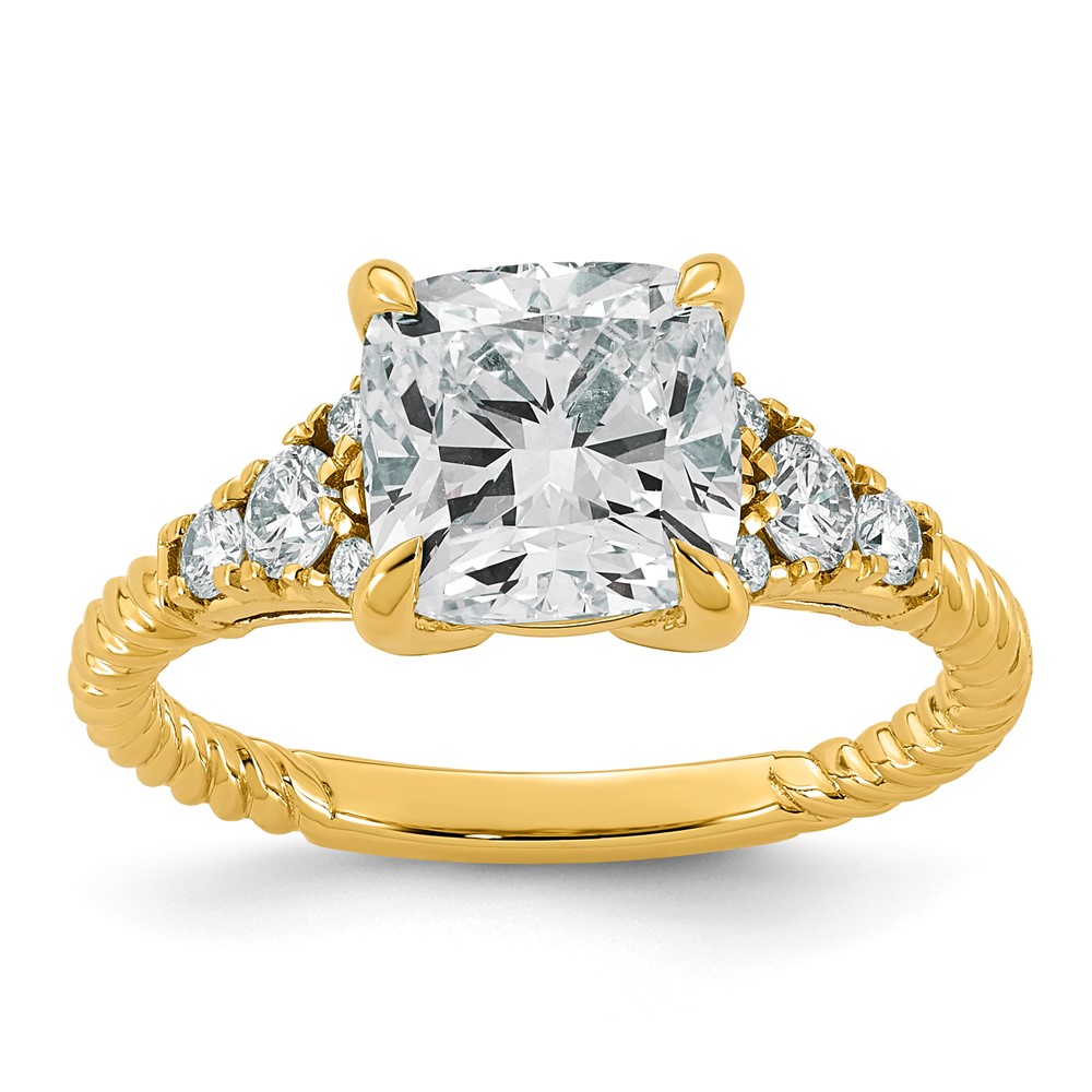 14K Yellow Gold 2.88 Carat Certified Lab Grown Diamond VS+ F+ Cushion Center Complete Fancy Twisted Engagement Ring