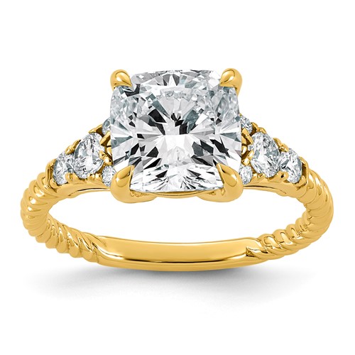 14K Yellow Gold 3.38 Carat Certified Lab Grown Diamond VS+ F+ Cushion Center Complete Fancy Twisted Engagement Ring