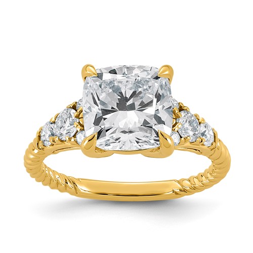 14K Yellow Gold 4 Carat Certified Lab Grown Diamond VS+ F+ Cushion Center Complete Fancy Twisted Engagement Ring
