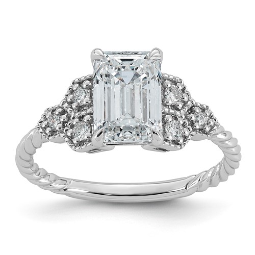14K White Gold Certified Oval Center Lab Grown Diamond VS+ F+ Engagement Ring