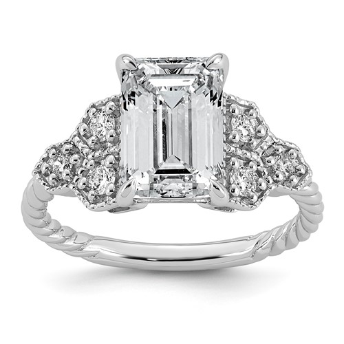 14K White Gold Certified Oval Center Lab Grown Diamond VS+ F+ Engagement Ring