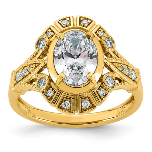 14K Yellow Gold Certified Oval Center Lab Grown Diamond VS+ F+ Halo Engagement Ring