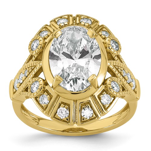 14K Yellow Gold Certified Oval Center Lab Grown Diamond VS+ F+ Halo Engagement Ring
