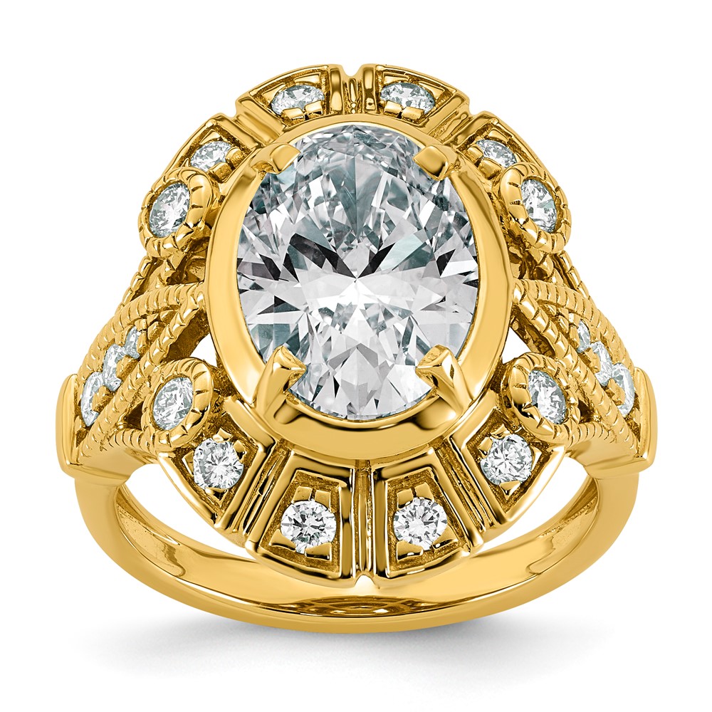 14K Yellow Gold Certified Oval Center Lab Grown Diamond VS+ F+ Halo Engagement Ring