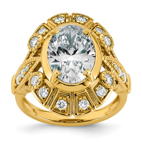 14K Yellow Gold Certified Oval Center Lab Grown Diamond VS+ F+ Halo Engagement Ring