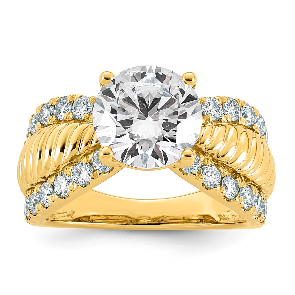 14K Yellow Gold Certified Round Center Lab Grown Diamond VS+ F+ Engagement Ring