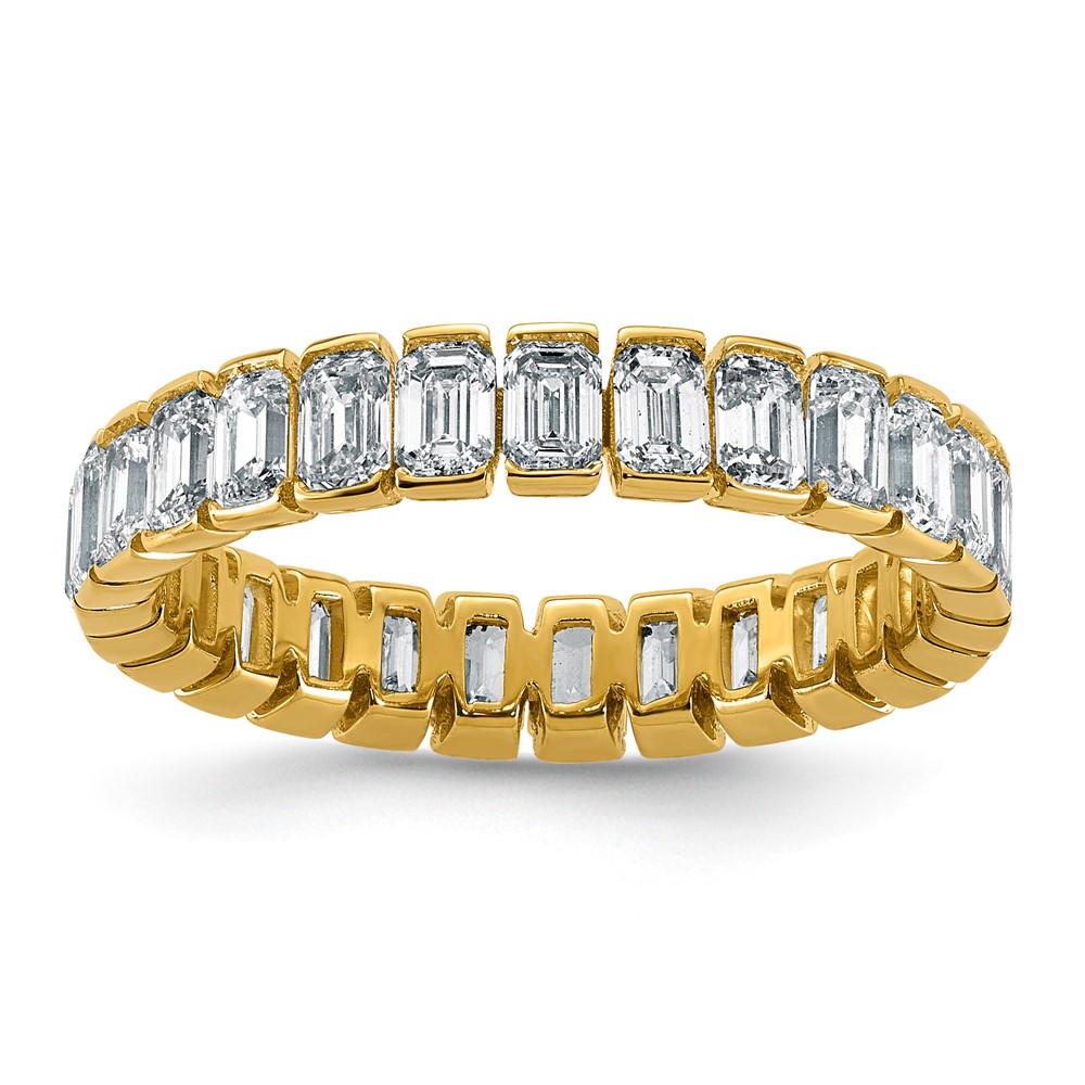 14K Yellow Gold Emerald Lab Grown Dia VS+ F+ Eternity Ring