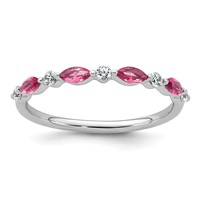 14K White Gold WG Lab Grown Dia VS+ F+ Lab Crtd Pink Sapphire Complete Band view 1