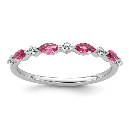 14K White Gold WG Lab Grown Dia VS+ F+ Lab Crtd Pink Sapphire Complete Band