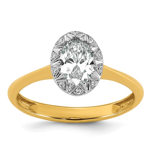 10K Ring with Rhodium Lab Grown VS+ F+ Oval Center Diamond