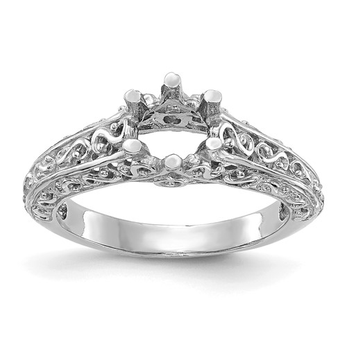 14K White Gold Round Solitaire 0.62 Carat Center Vintage Engagement Ring Mounting