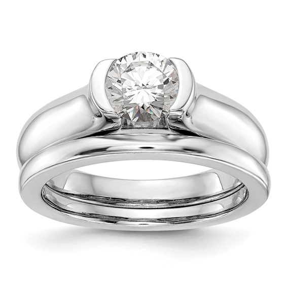14k White Gold 3/4 carat (5.80 mm) Half-Bezel Round Solitaire Engagement Ring Mounting