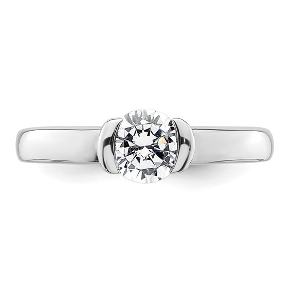 14k White Gold 3/4 carat (5.80 mm) Half-Bezel Round Solitaire Engagement Ring Mounting