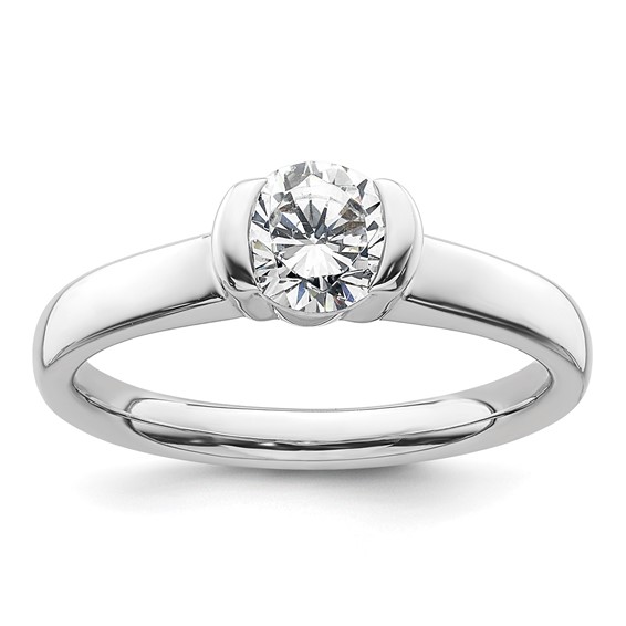 14k White Gold 3/4 carat (5.80 mm) Half-Bezel Round Solitaire Engagement Ring Mounting