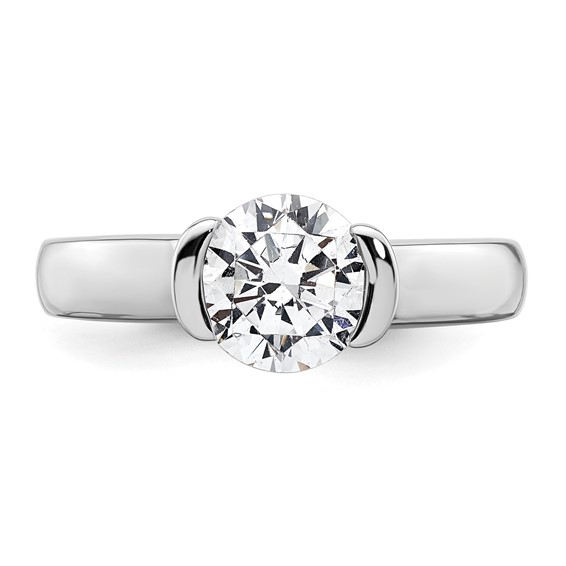 14k White Gold 1.5 carat (7.50 mm) Half-Bezel Round Solitaire Engagement Ring Mounting