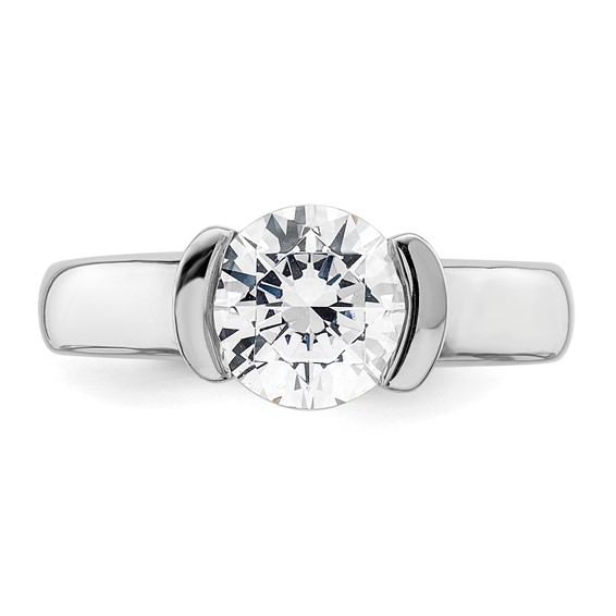 14k White Gold 2 carat (8.20 mm) Half-Bezel Round Solitaire Engagement Ring Mounting
