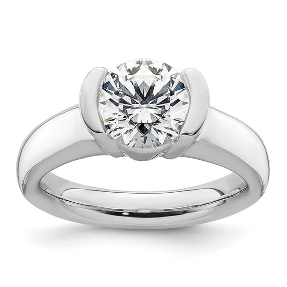 14k White Gold 2 carat (8.20 mm) Half-Bezel Round Solitaire Engagement Ring Mounting