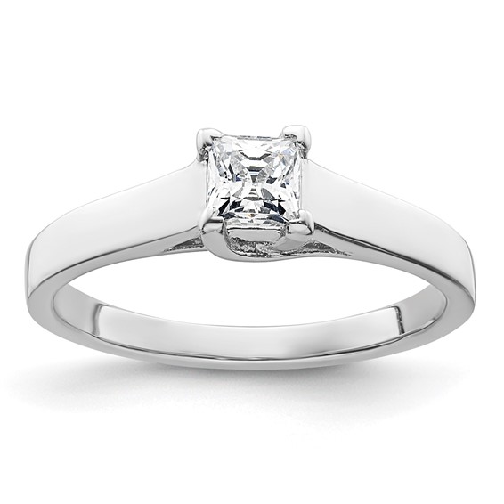 14k White Gold 1/3 carat (4.00mm) V-End Square Princess Solitaire Engagement Ring Mounting