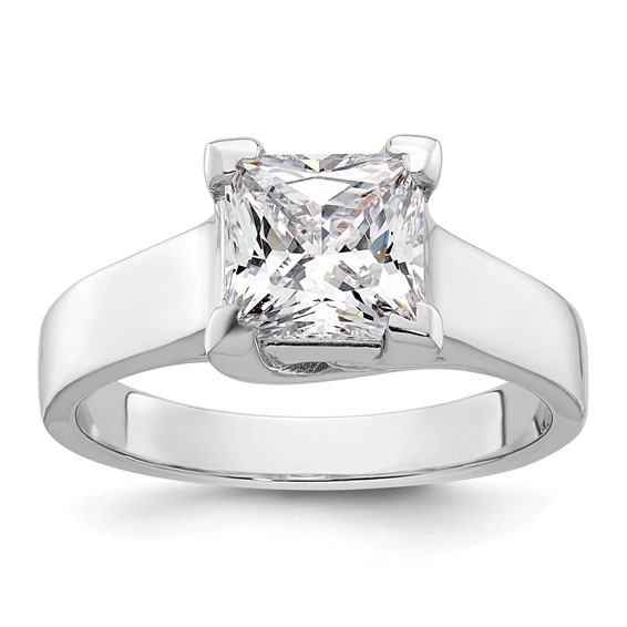 14k White Gold 2 carat (7.00mm) V-End Square Princess Solitaire Engagement Ring Mounting