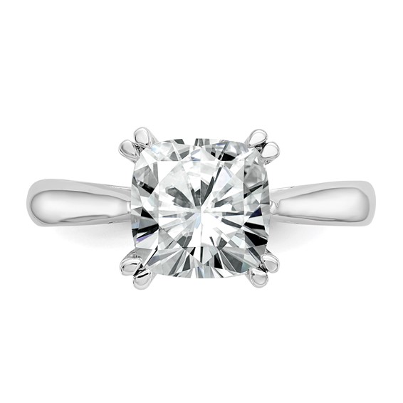 14kw 2.5ct 8.0mm D E F Pure Light Moissanite Cushion-cut Solitaire Eng. Rin