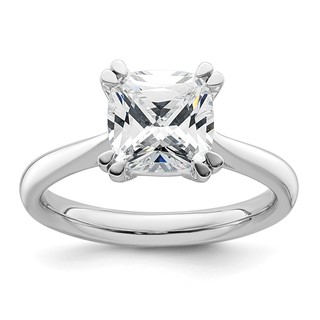 14kw 2.5ct 8.0mm D E F Pure Light Moissanite Cushion-cut Solitaire Eng. Rin