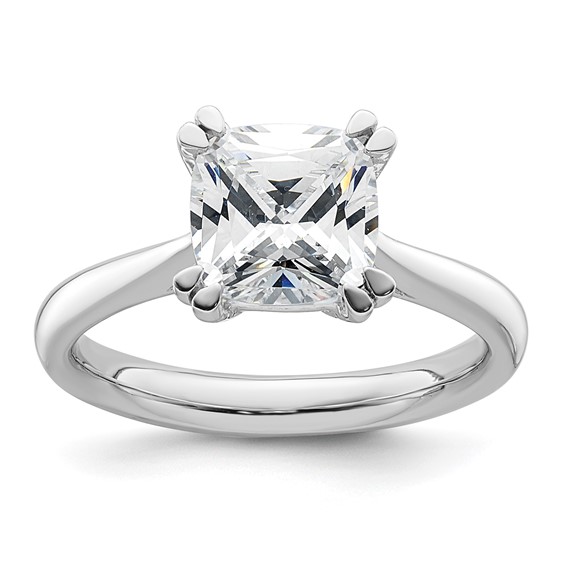 14kw 2.5ct 8.0mm D E F Pure Light Moissanite Cushion-cut Solitaire Eng. Rin