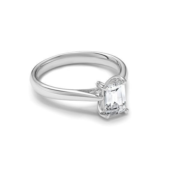 14k White Gold 1 carat (7x5mm) 4-Prong Emerald-cut Solitaire Engagement Ring Mounting