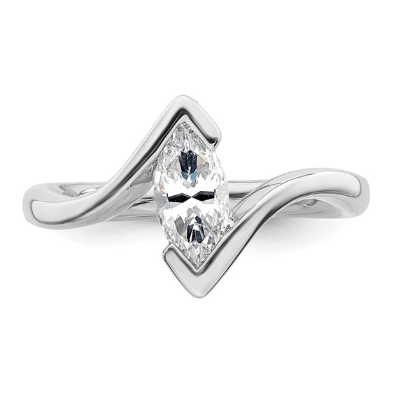 14k White Gold (Holds 3/4 carat (9.5x4.8mm) Marquise) Half-Bezel Bypass Solitaire Engagement Ring Mounting