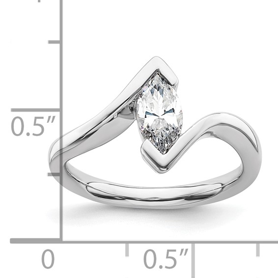 14k White Gold (Holds 3/4 carat (9.5x4.8mm) Marquise) Half-Bezel Bypass Solitaire Engagement Ring Mounting
