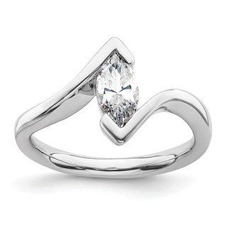 14k White Gold (Holds 3/4 carat (9.5x4.8mm) Marquise) Half-Bezel Bypass Solitaire Engagement Ring Mounting