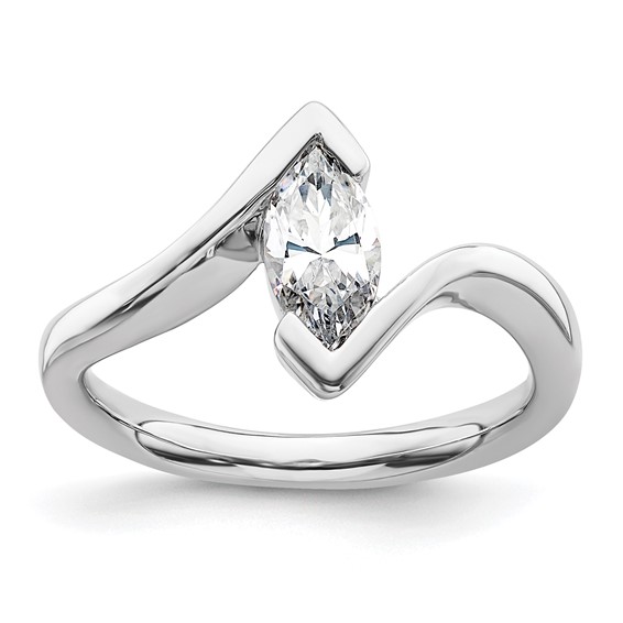 14k White Gold (Holds 3/4 carat (9.5x4.8mm) Marquise) Half-Bezel Bypass Solitaire Engagement Ring Mounting