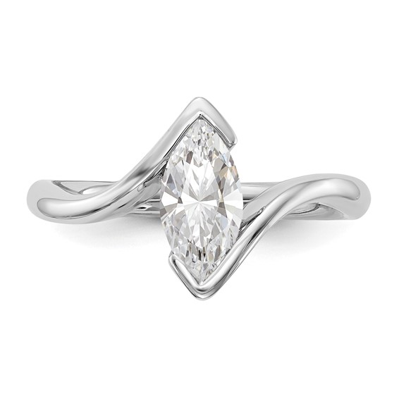 14k White Gold (Holds 1 carat (10x5mm) Marquise) Half-Bezel Bypass Solitaire Engagement Ring Mounting