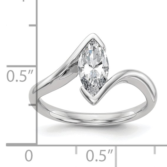 14k White Gold (Holds 1 carat (10x5mm) Marquise) Half-Bezel Bypass Solitaire Engagement Ring Mounting