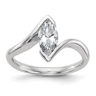 14k White Gold (Holds 1 carat (10x5mm) Marquise) Half-Bezel Bypass Solitaire Engagement Ring Mounting