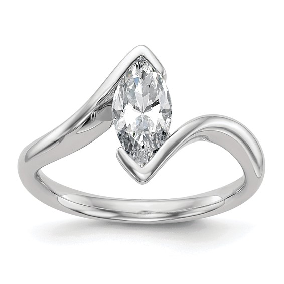 14k White Gold (Holds 1 carat (10x5mm) Marquise) Half-Bezel Bypass Solitaire Engagement Ring Mounting