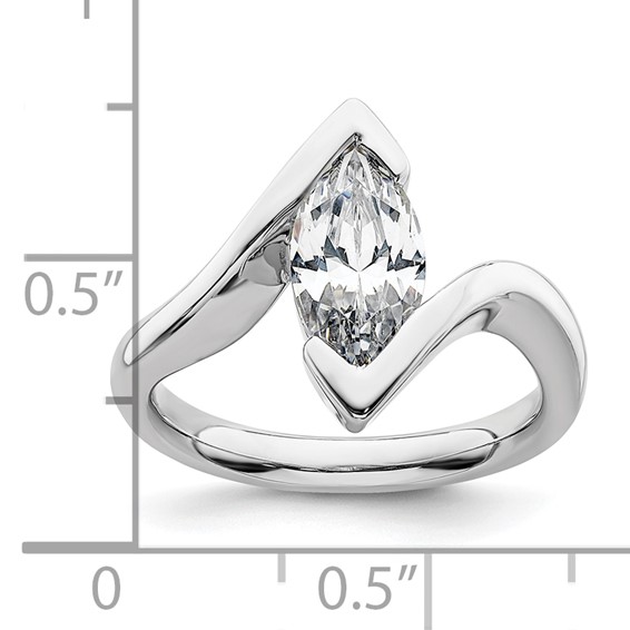 14k White Gold (Holds 2 carat (12.6x6.3mm) Marquise) Half-Bezel Bypass Solitaire Engagement Ring Mounting