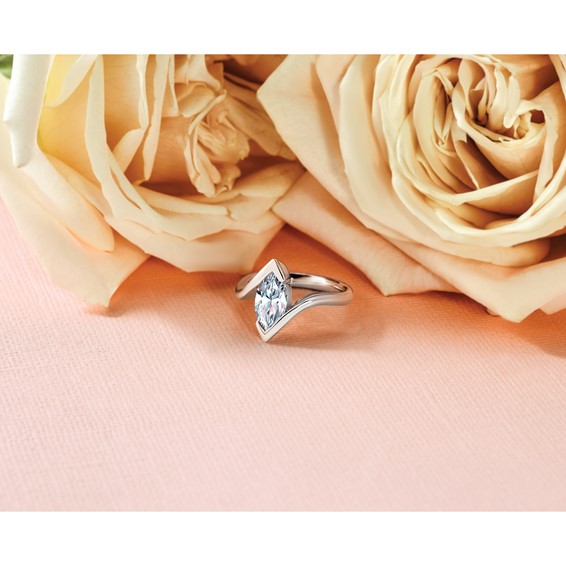 14k White Gold (Holds 2 carat (12.6x6.3mm) Marquise) Half-Bezel Bypass Solitaire Engagement Ring Mounting