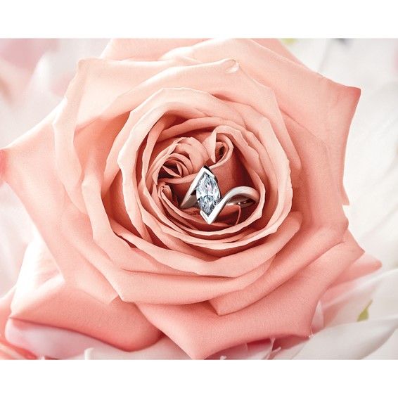 14k White Gold (Holds 2 carat (12.6x6.3mm) Marquise) Half-Bezel Bypass Solitaire Engagement Ring Mounting