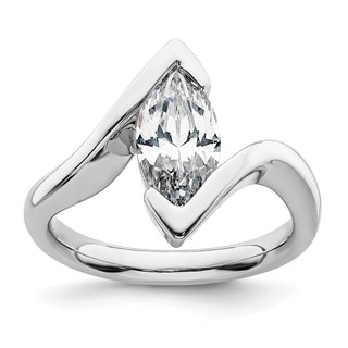 14k White Gold (Holds 2 carat (12.6x6.3mm) Marquise) Half-Bezel Bypass Solitaire Engagement Ring Mounting