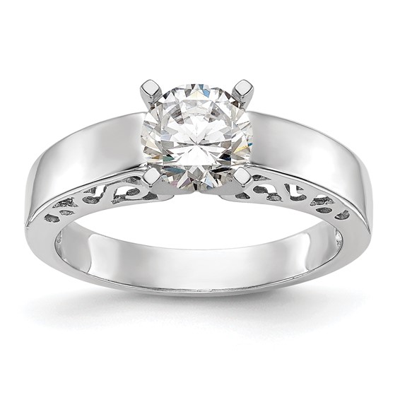 14k White Gold Peg Set Filigree Solitaire Engagement Ring Mounting