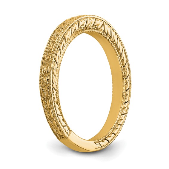 14K Yellow Gold Etched Wedding Band