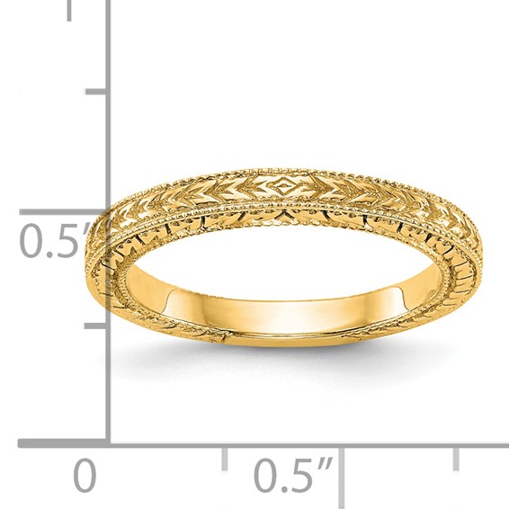 14K Yellow Gold Etched Wedding Band