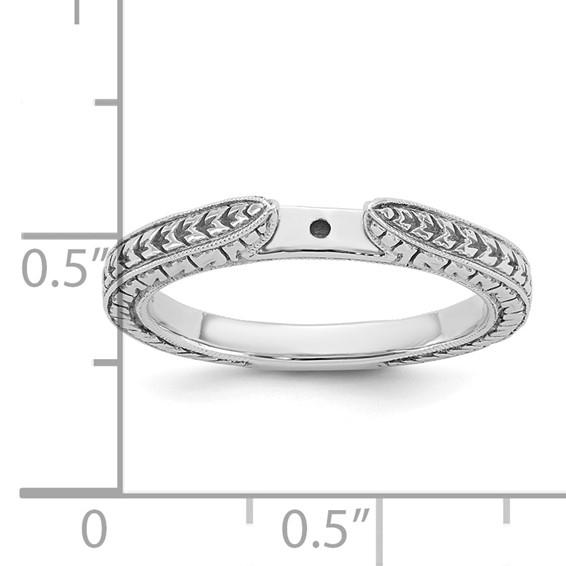 14k White Gold Etched Peg Set Solitaire Engagement Ring Mounting