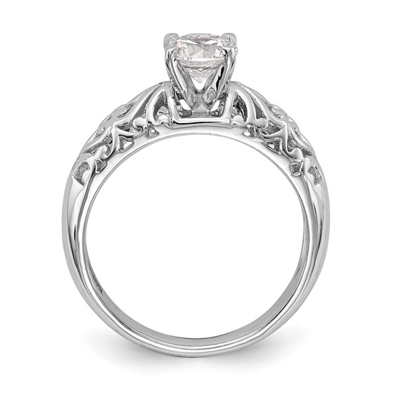 14k White Gold Peg Set Filigree Heart Design Solitaire Engagement Ring Mounting