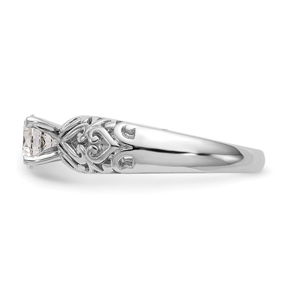 14k White Gold Peg Set Filigree Heart Design Solitaire Engagement Ring Mounting