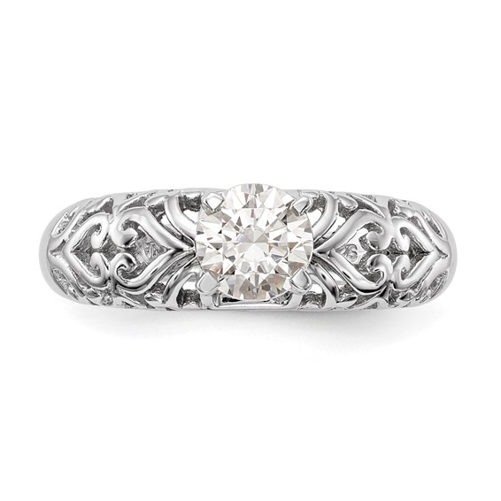 14k White Gold Peg Set Filigree Heart Design Solitaire Engagement Ring Mounting