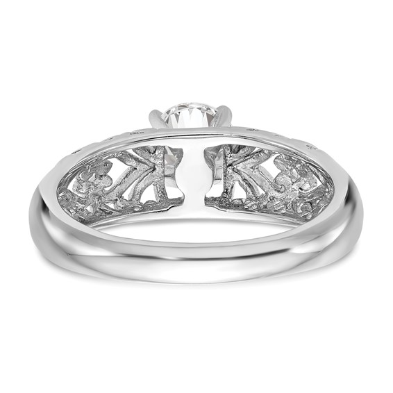 14k White Gold Peg Set Filigree Heart Design Solitaire Engagement Ring Mounting