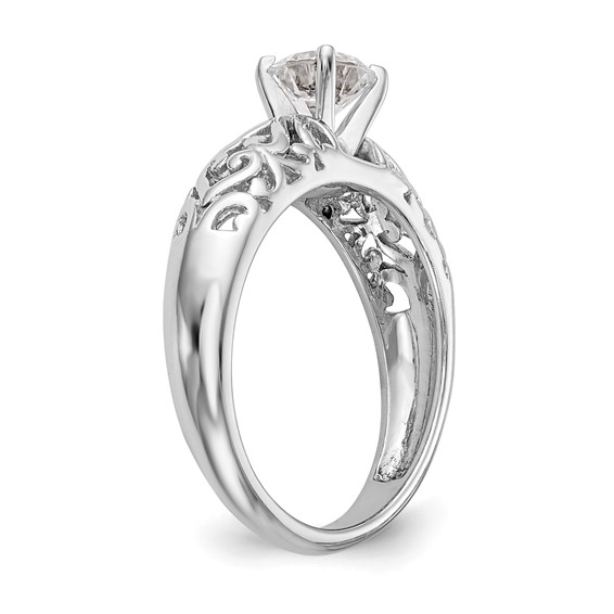 14k White Gold Peg Set Filigree Heart Design Solitaire Engagement Ring Mounting